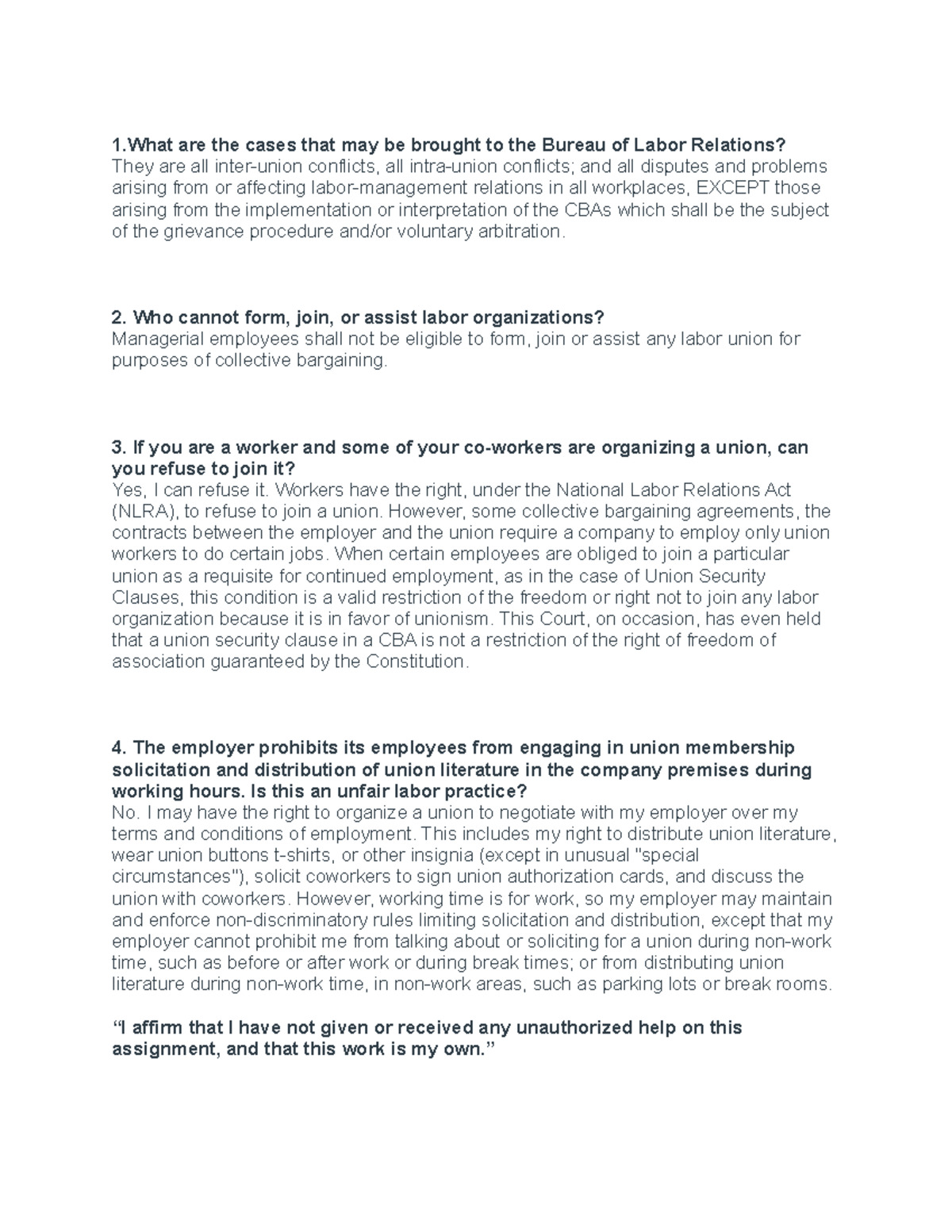 Discussion 4.1 Labor Relations nd its corresponding IRR - 1 are the ...