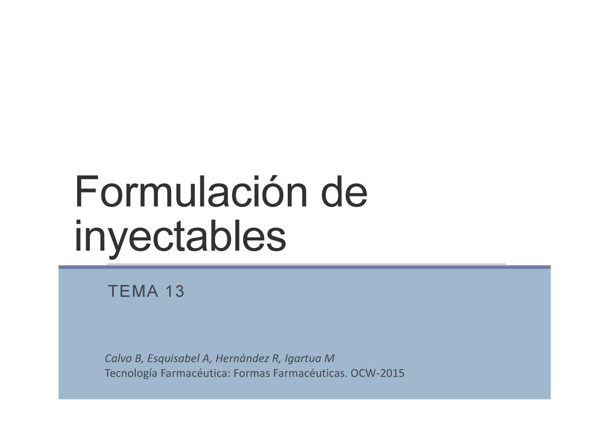 Tema 13 Formulacion De Inyectables Upv Studocu