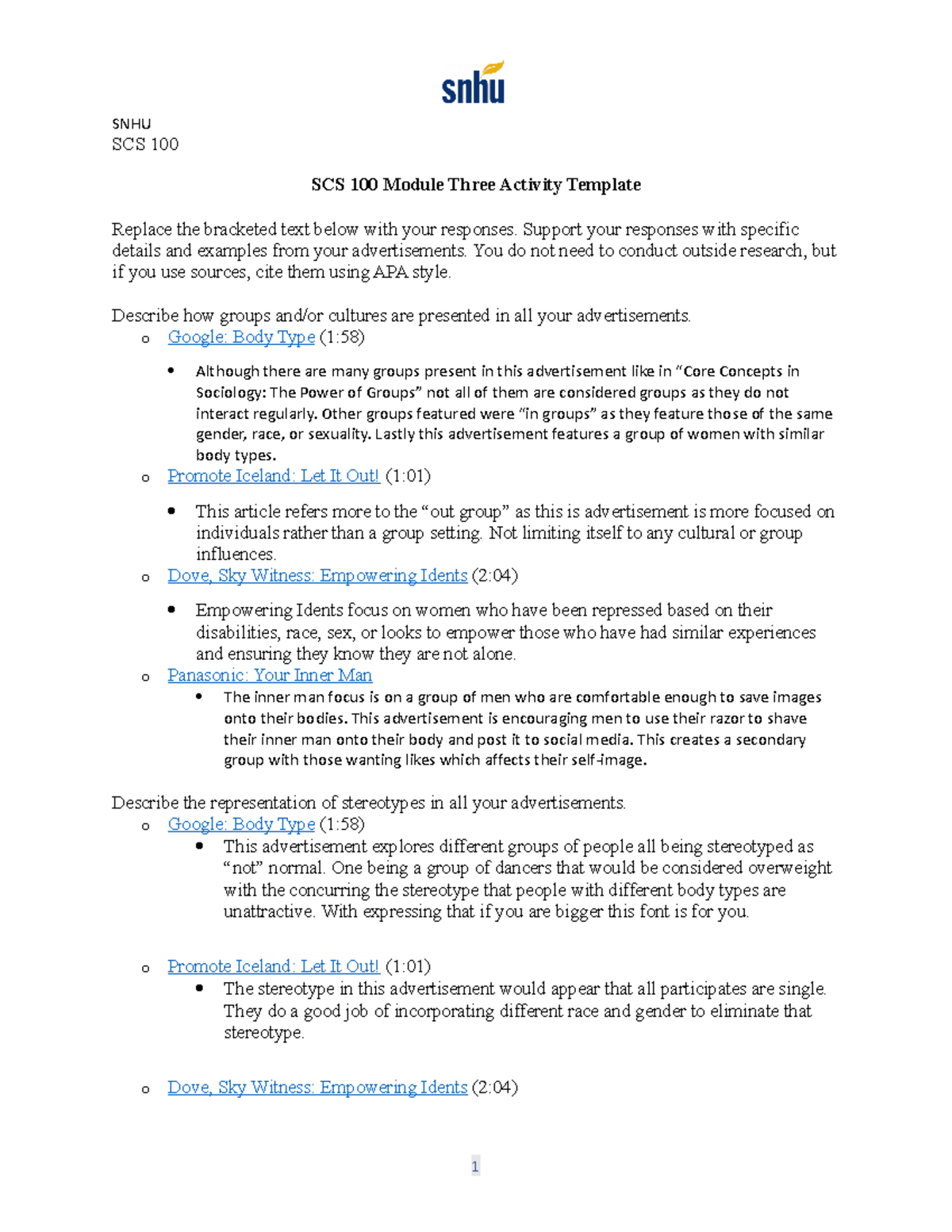 SCS 100 Module Three Activity - Support Your Responses With Specific ...