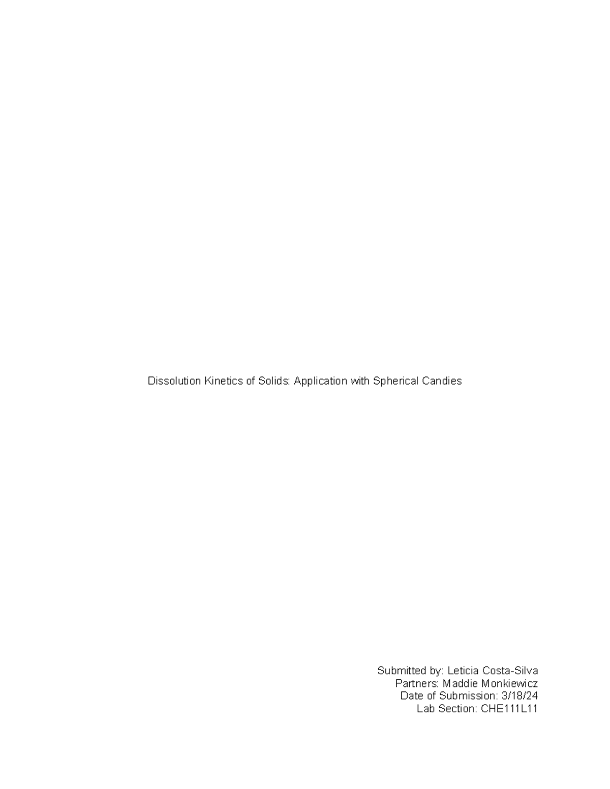 Lab Rep 6 Dissolution of Solids Application with Spherical Candies Submitted by