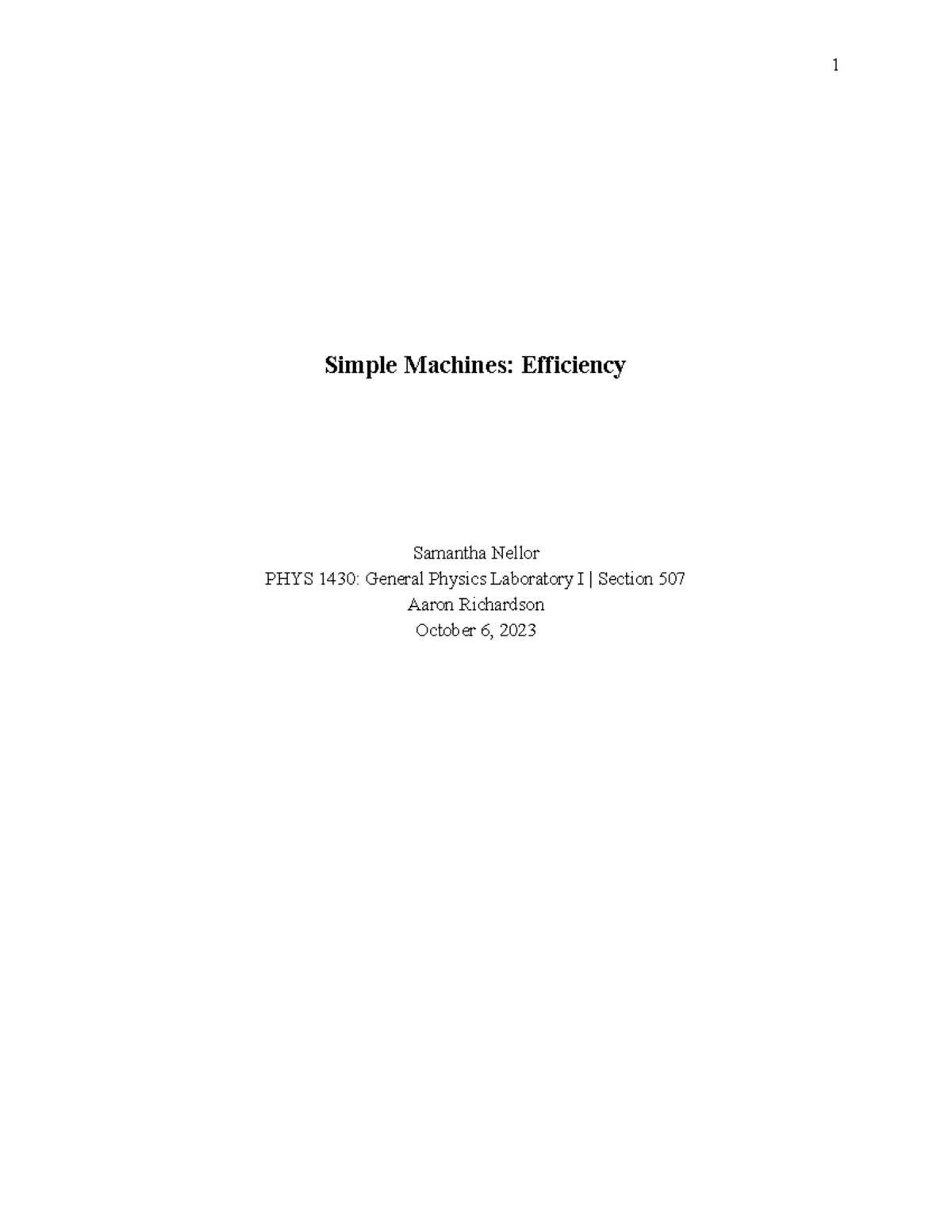 Experiment 3 Simple Machines Lab Report Simple Machines Efficiency