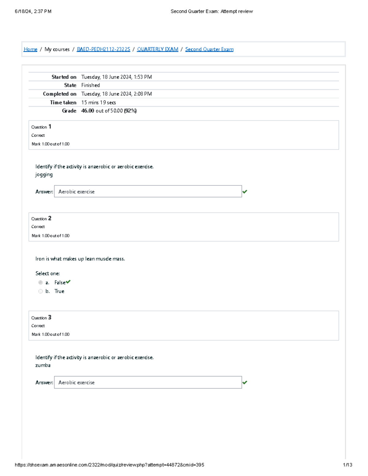 PEDH - Home / My Courses / BAED-PEDH2112-2322S / QUARTERLY EXAM ...