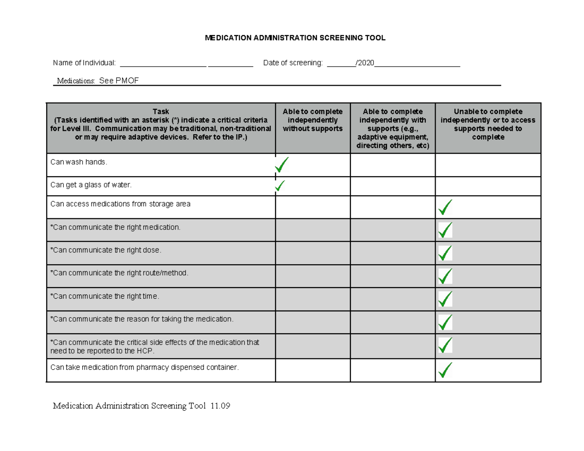 Self medication assessment form - MEDICATION ADMINISTRATION SCREENING ...