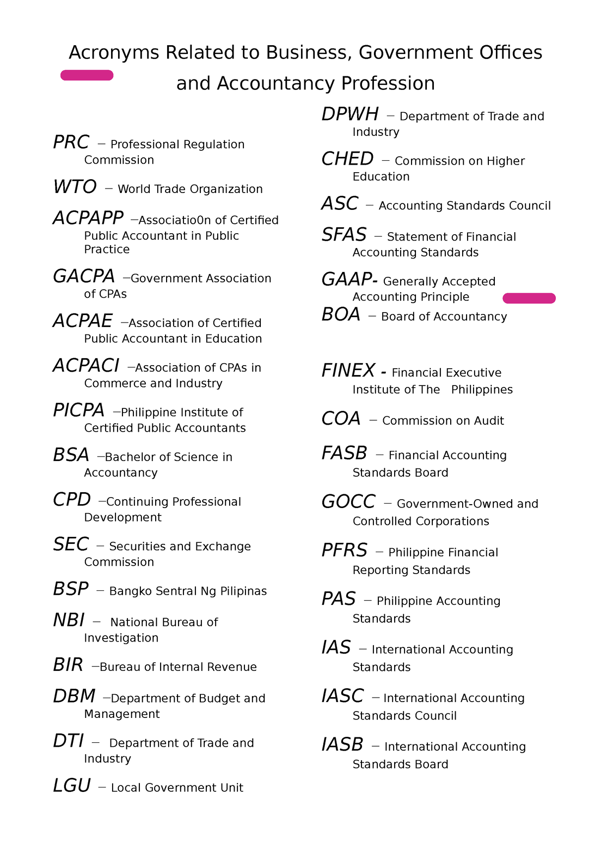 Acronyms Related To Business - Studocu