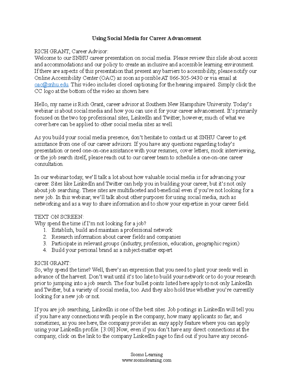 Using Social Media Career Transcript - Using Social Media for Career ...