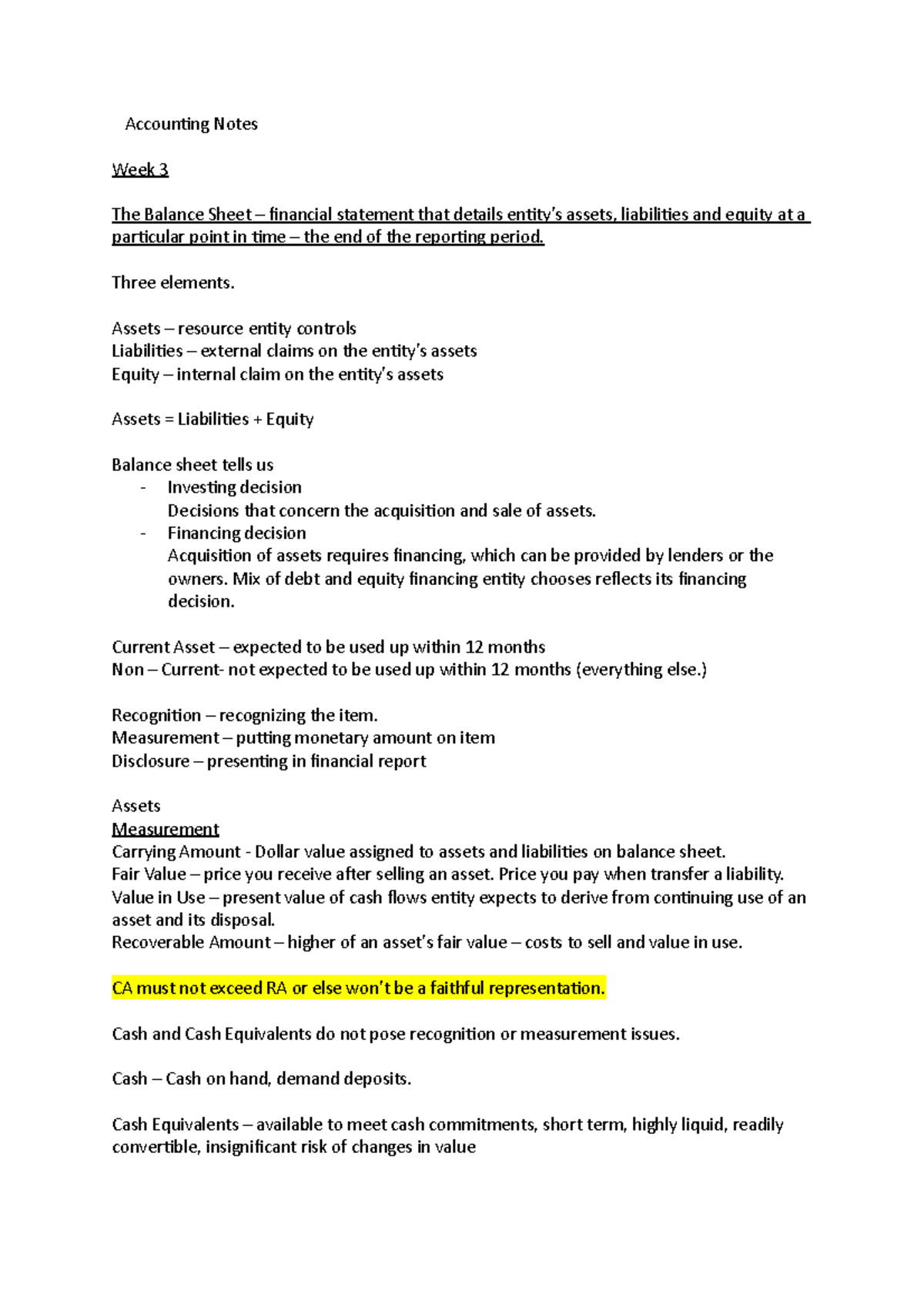 Accounting Notes - BOYES - Accounting Notes Week 3 The Balance Sheet ...