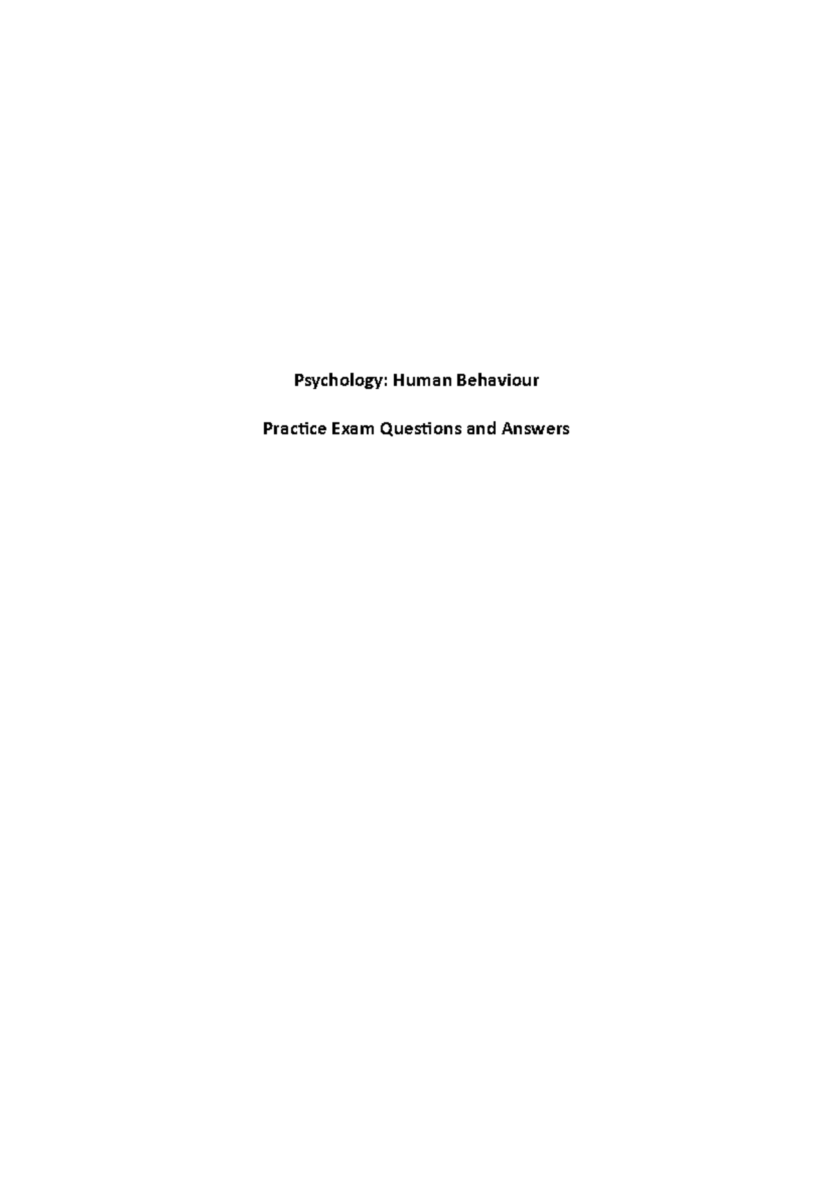 Psychology- Human Behaviour Exam Practice Questions - Psychology: Human ...