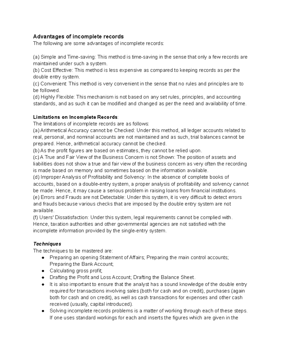 Advantages and limitations of incomplete records - Advantages of ...