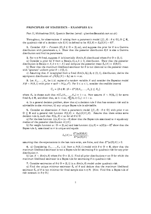 Principles of Statistics 2016-2017 Example Sheet 3