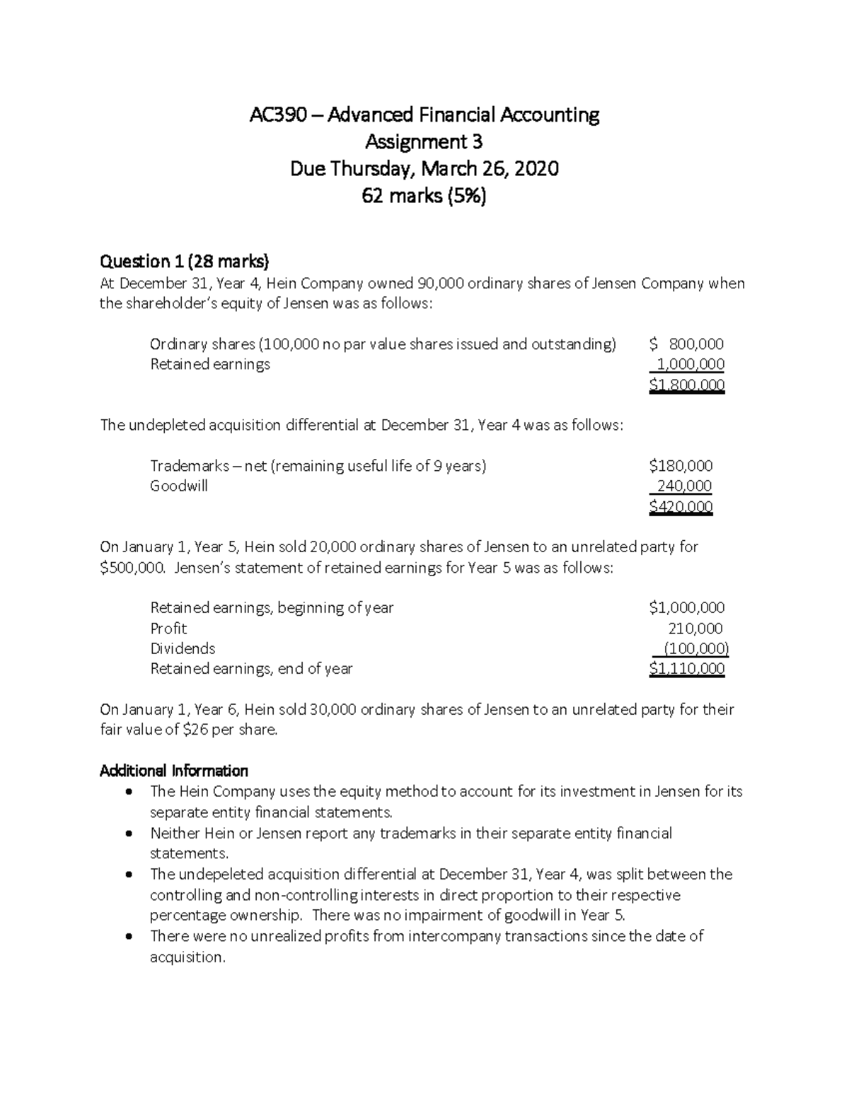AC390 Assignment #3 - AC 390 – Advanced Financial Accounting Assignment ...