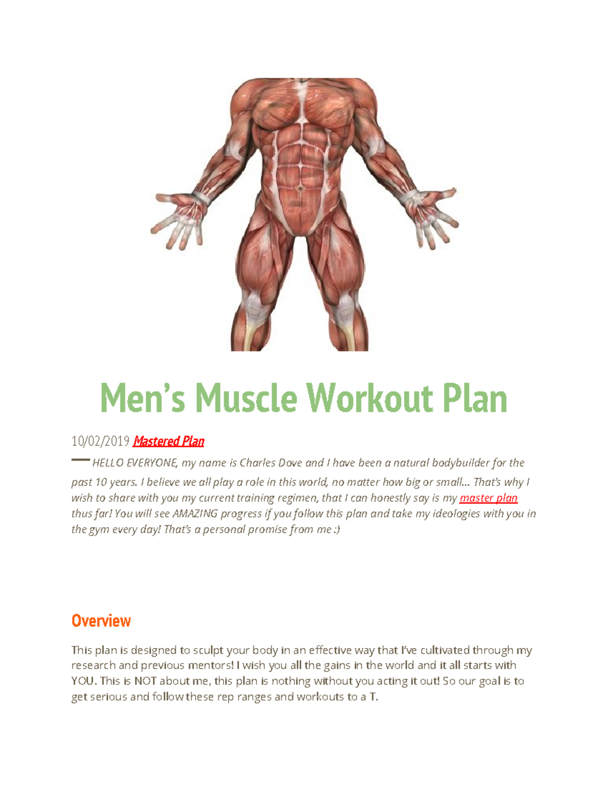 Master+Workout+Plan+2019 - Men’s Muscle Workout Plan 10/02/2019 ...