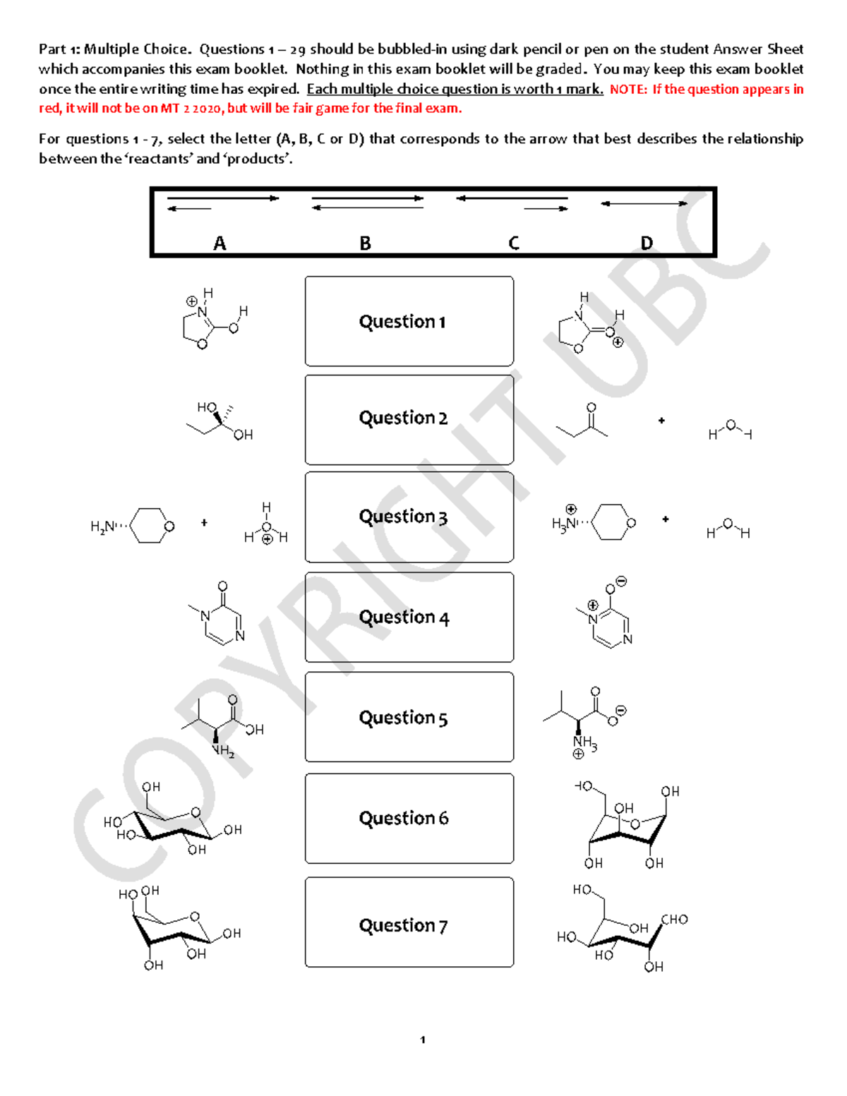 Midterm Practice UBC Chem 233 - Part 1: M ultiple Choice. Questions 1 ...