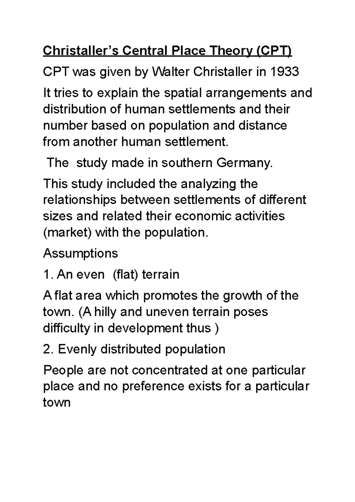 Christaller Central Place Theory - The Study Made In Southern Germany ...