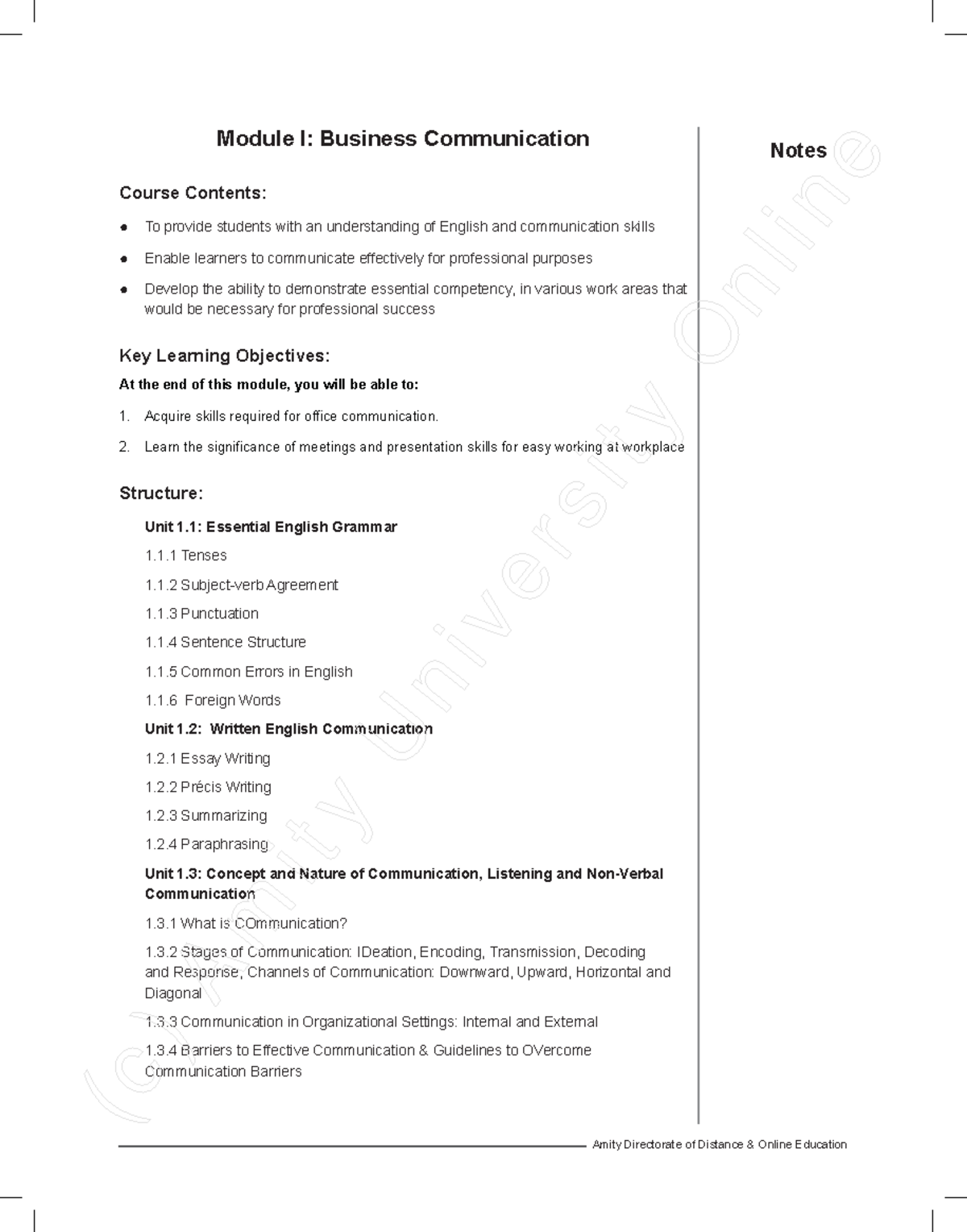 Business Communication - Notes Module I: Business Communication Course ...