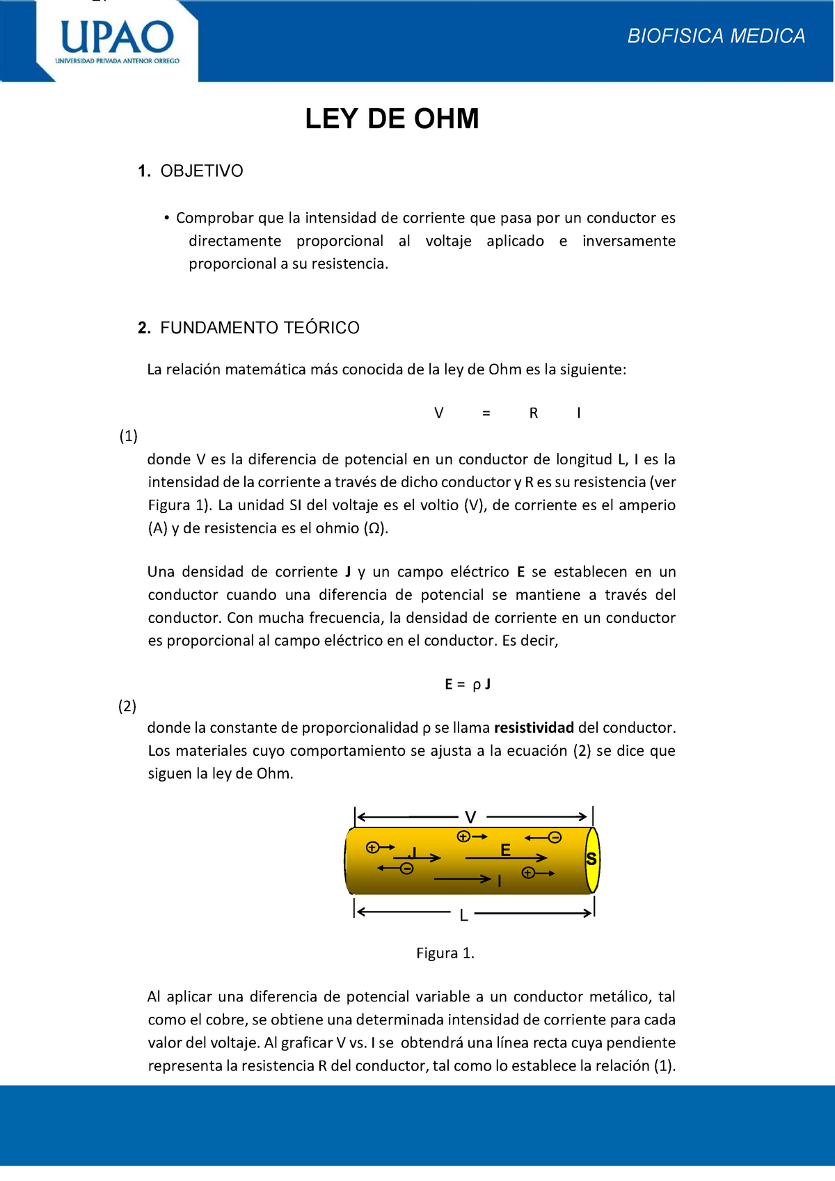 LEY DE OHM - BIOFISICA INFORME: LEY DE OHM - Física II LEY DE OHM 1 ...