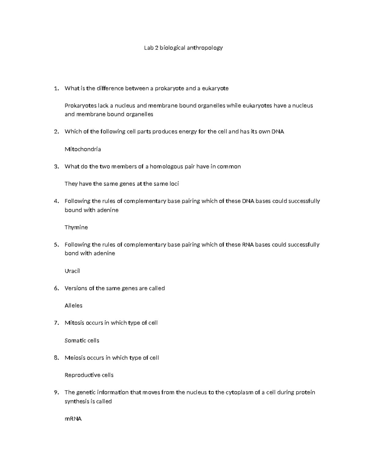 Lab 2 Biological Anthropolgy - Lab 2 Biological Anthropology What Is 