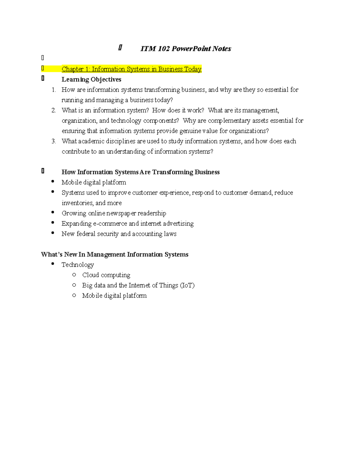 Itm Midterm Notes On Information Systems In Business Today - ITM 102 ...