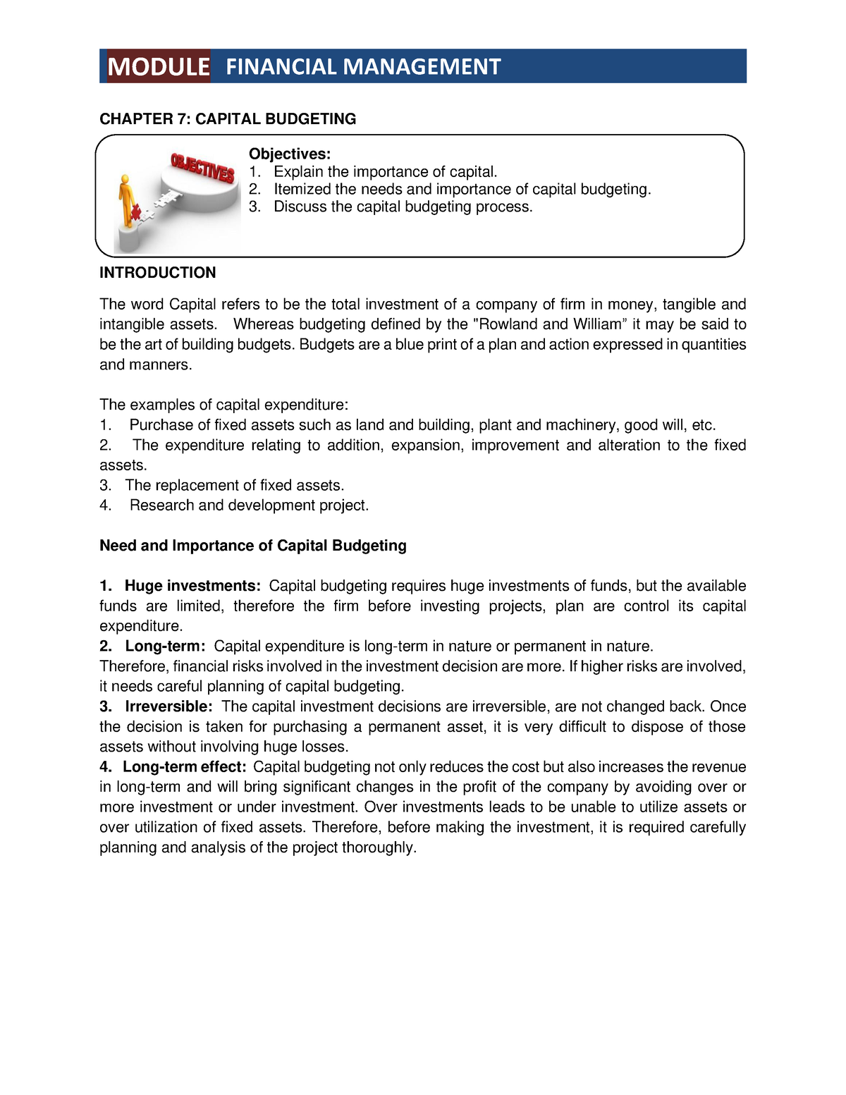 Chapter 7 - Capital Budgeting - MODULE FINANCIAL MANAGEMENT CHAPTER 7 ...