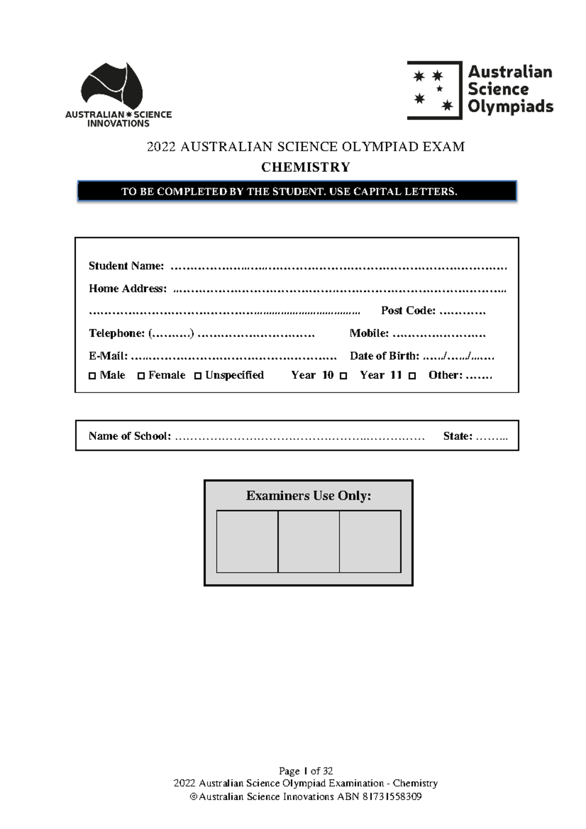ASOE Chemistry 2022 Asdan answers - Page 1 of 32 2022 Australian ...
