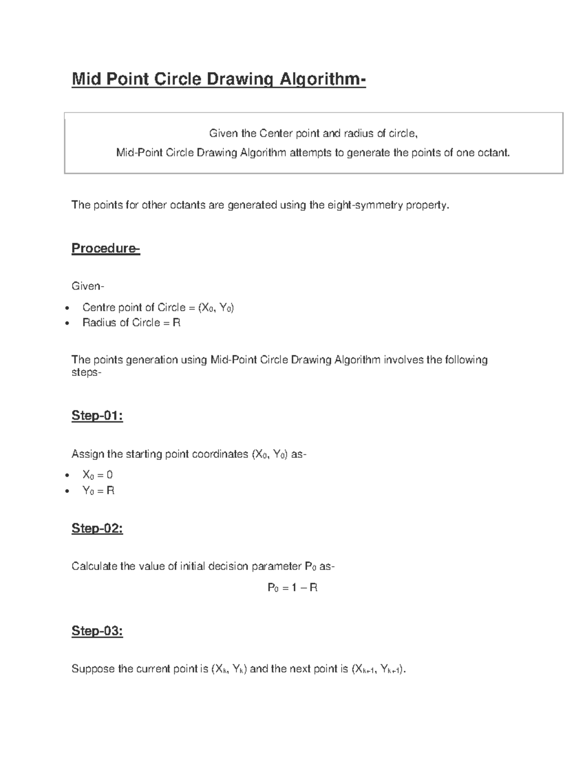 Midpoint circle example - Mid Point Circle Drawing Algorithm- Given the ...