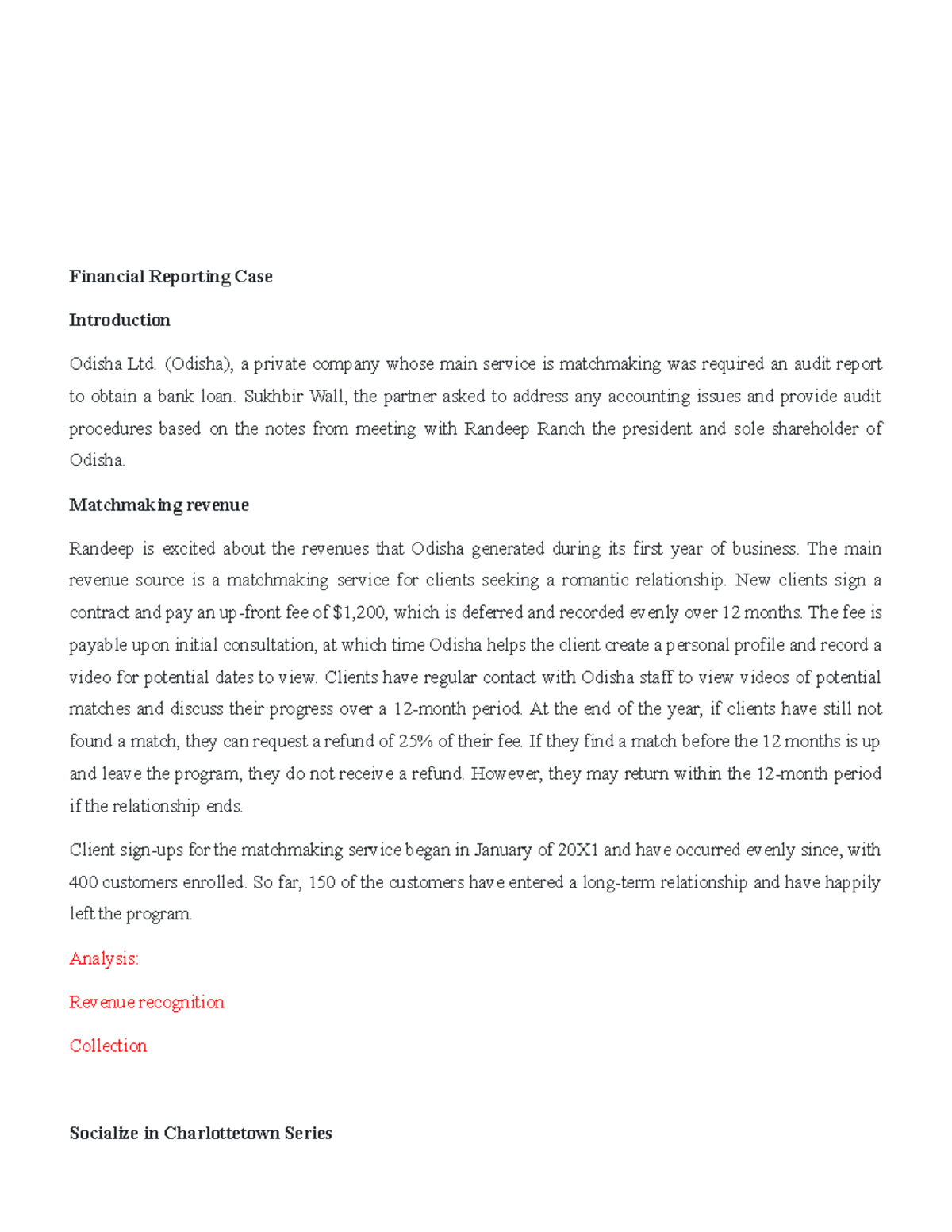 Financial Reporting Case - Financial Reporting Case Introduction Odisha ...