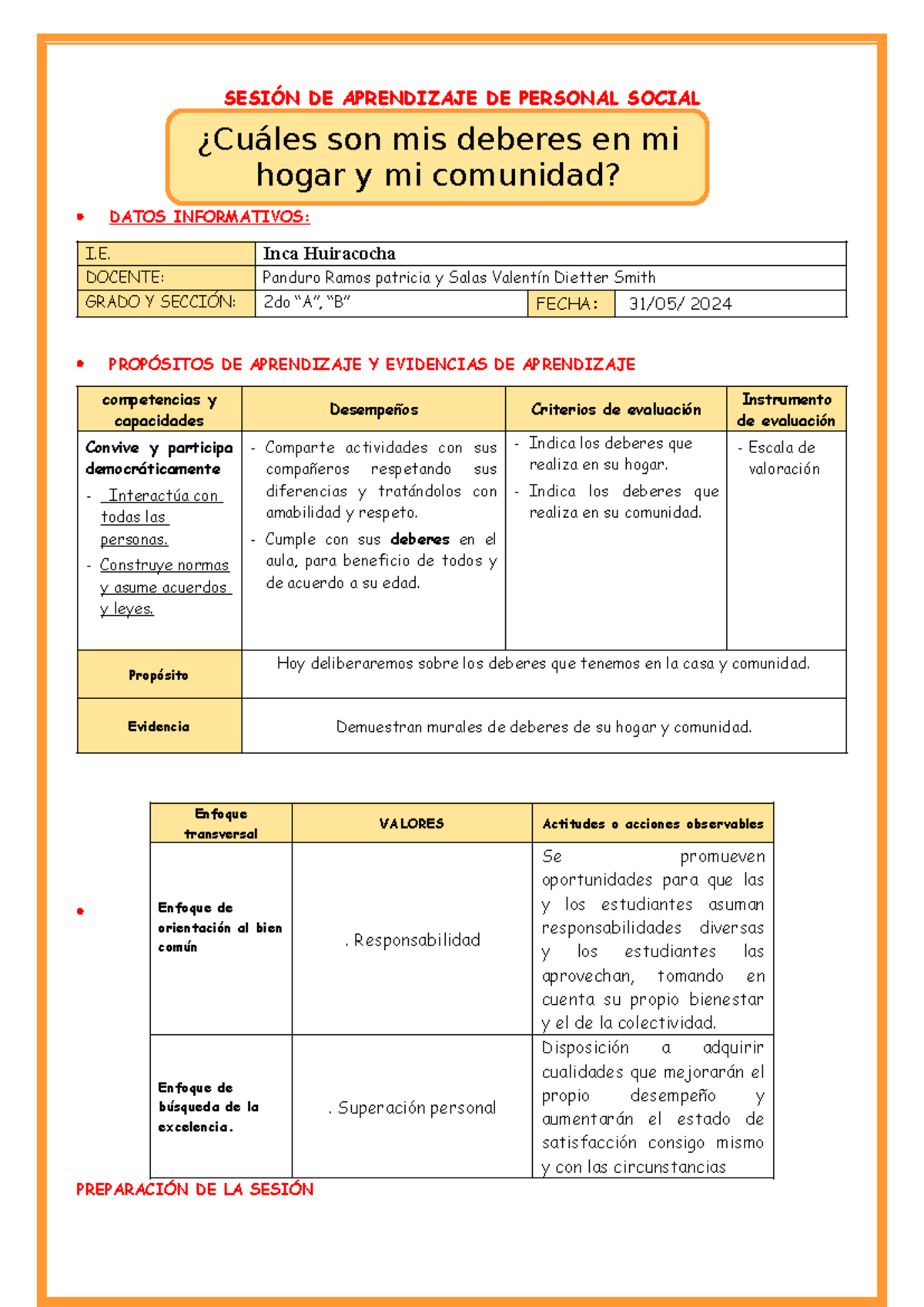 Sesion 1 personal social - SESIÓN DE APRENDIZAJE DE PERSONAL SOCIAL ...