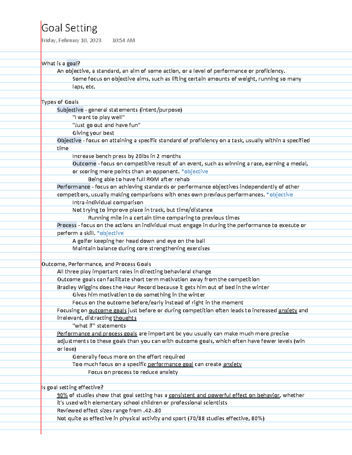 Goal Setting Notes - What is a goal? An objective, a standard, an aim ...