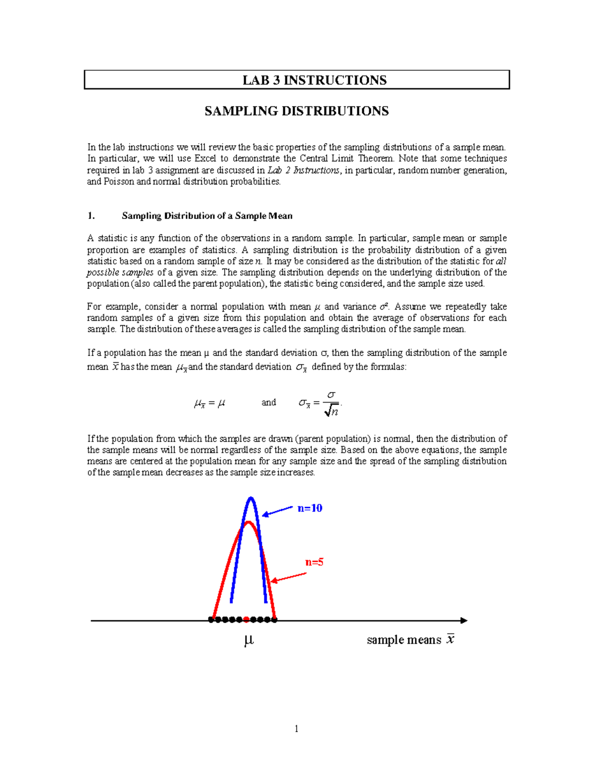 STAT235 LAB 3 Instruction LAB 3 INSTRUCTIONS SAMPLING DISTRIBUTIONS