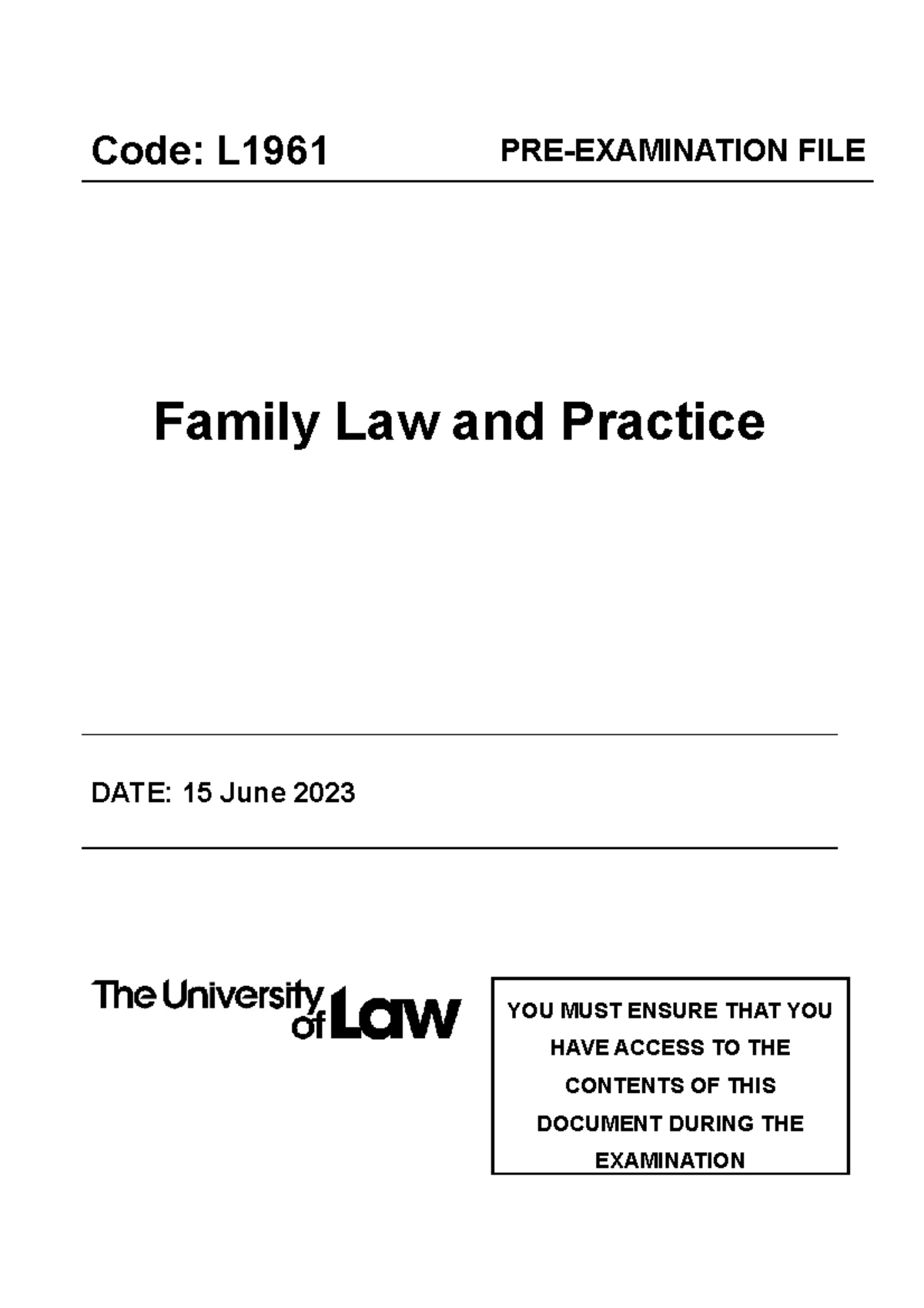 L1961 fam jun23 pre exam file final 2020/21 Studocu