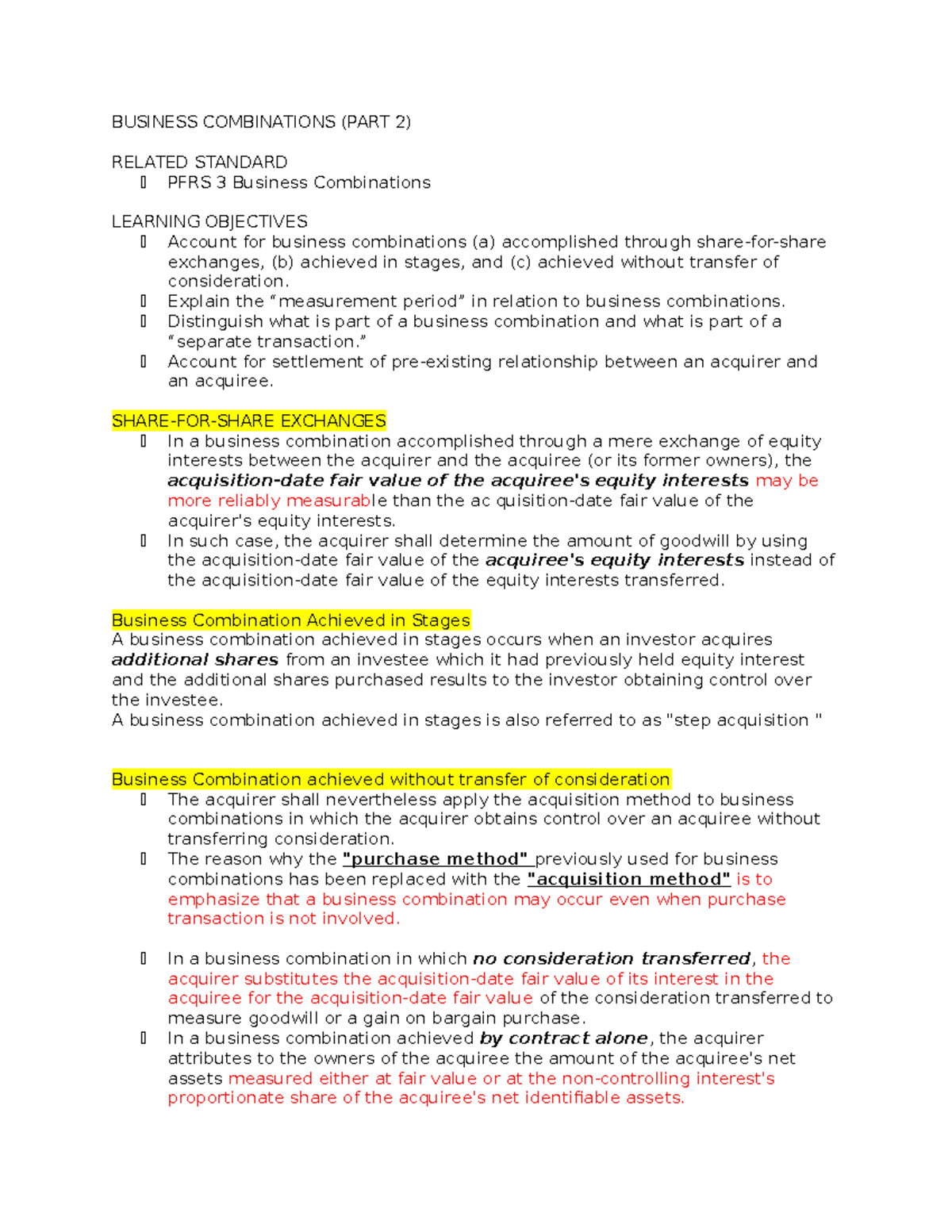 Chapter 2Business Combination BUSINESS COMBINATIONS (PART 2) RELATED