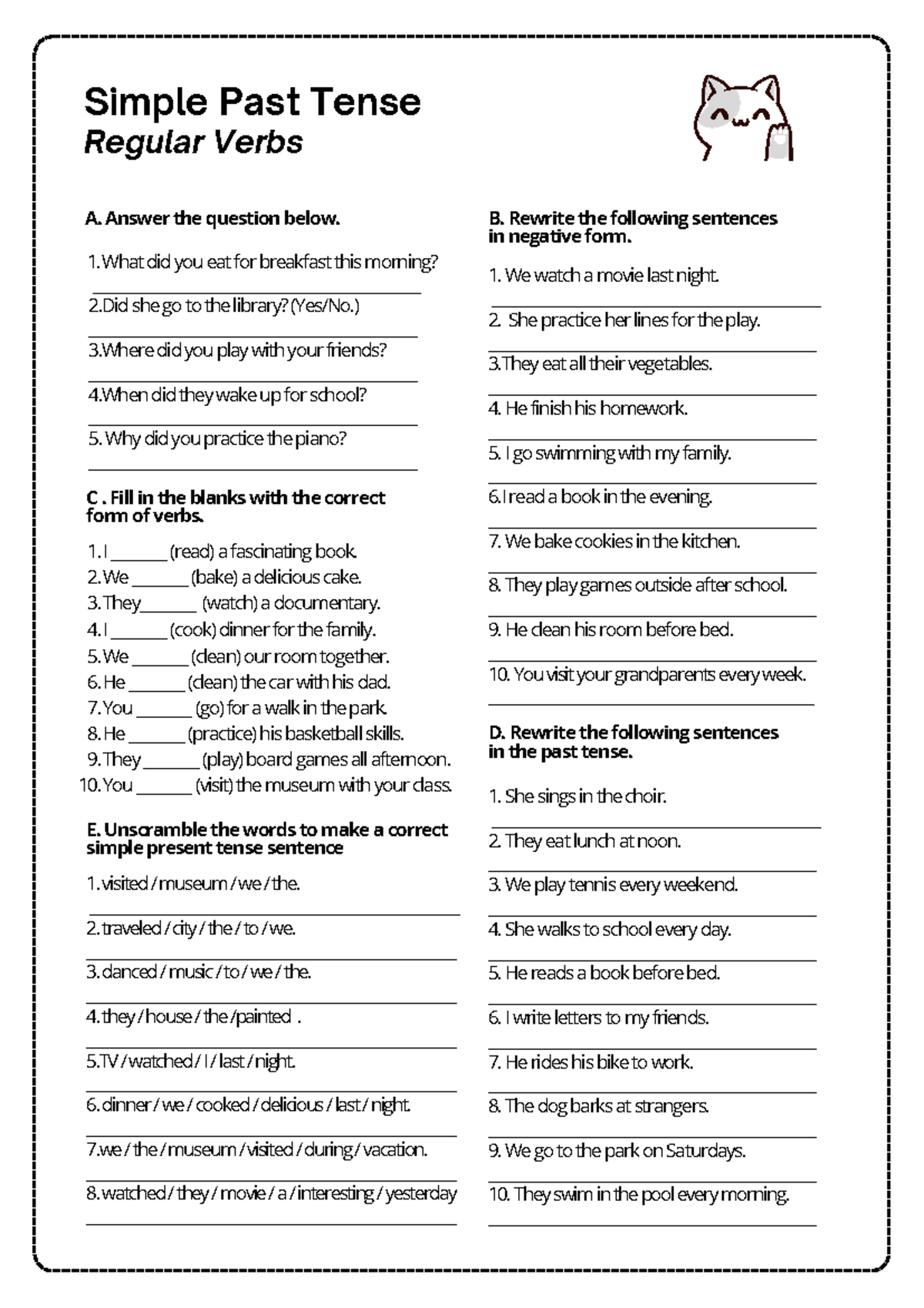 Simple Past Tense Regular Verbs Worksheet Light Orange Cute Simple ...