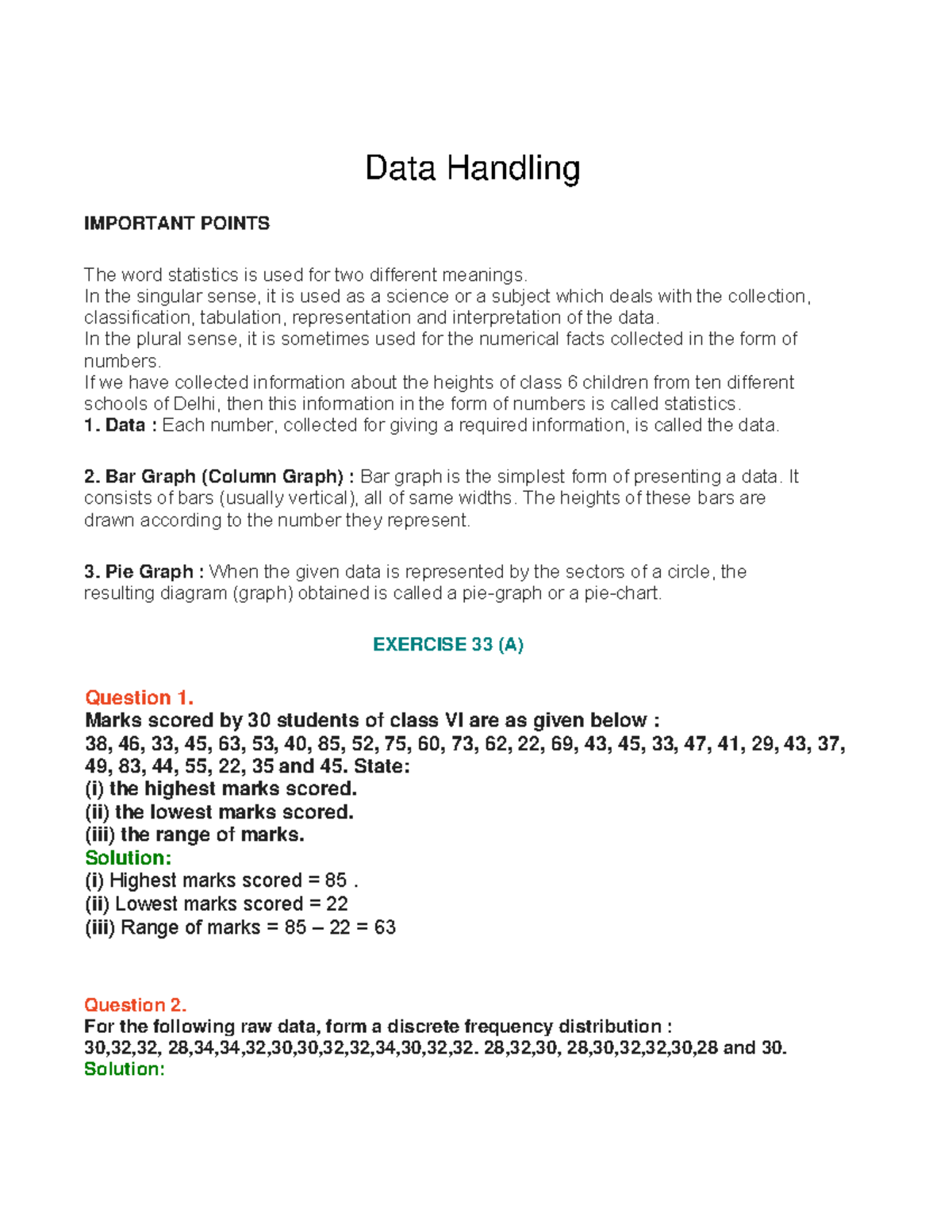 Data Handling - ncertbooksolutions IMPORTANT POINTS The word statistics ...