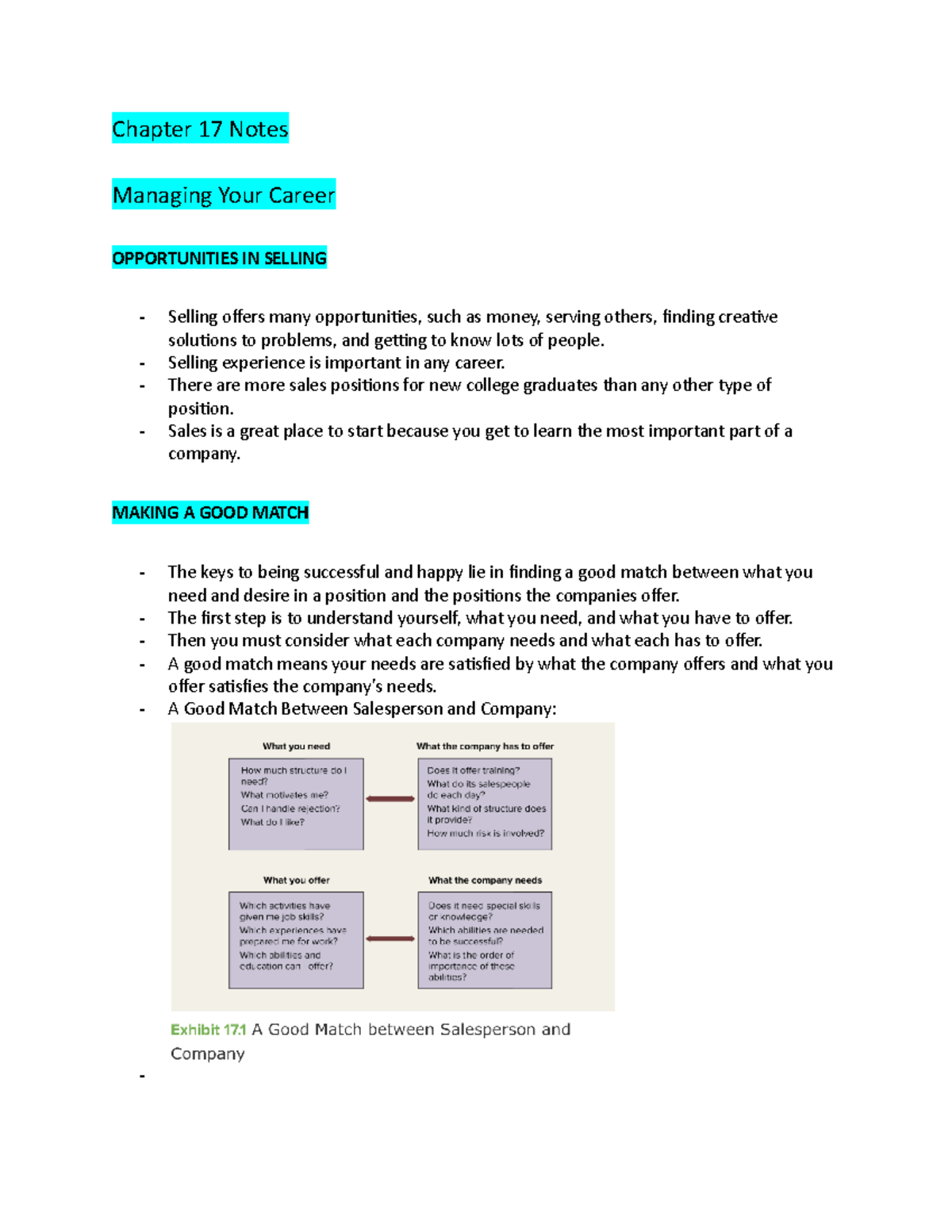 Chapter 17 Notes - Chapter 17 Notes Managing Your Career OPPORTUNITIES ...