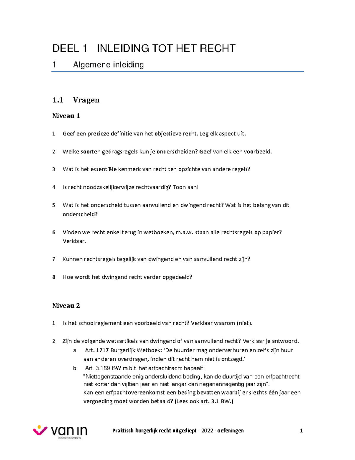 Oefeningenbundel Deel 1 2022 - DEEL 1 INLEIDING TOT HET RECHT 1 ...