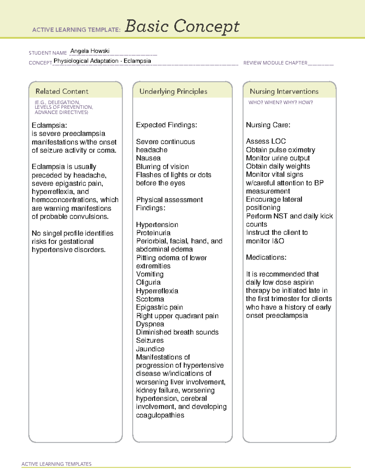 Remediation B Template Physiological Adaptation - Eclampsia - ACTIVE