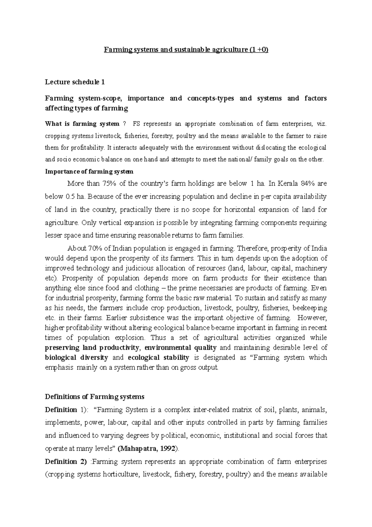 Lecture 1-FS- Scope, Importance - Farming systems and sustainable ...