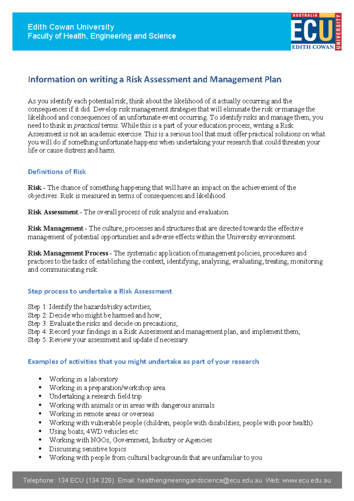 Information about Writing a Risk Assessment and Management Plan ...