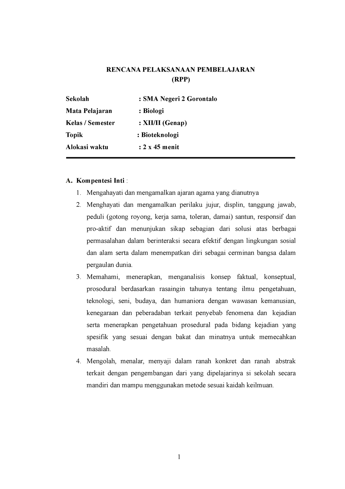 4 RPP Project Based Learning Bioteknologi - 1 RENCANA PELAKSANAAN ...