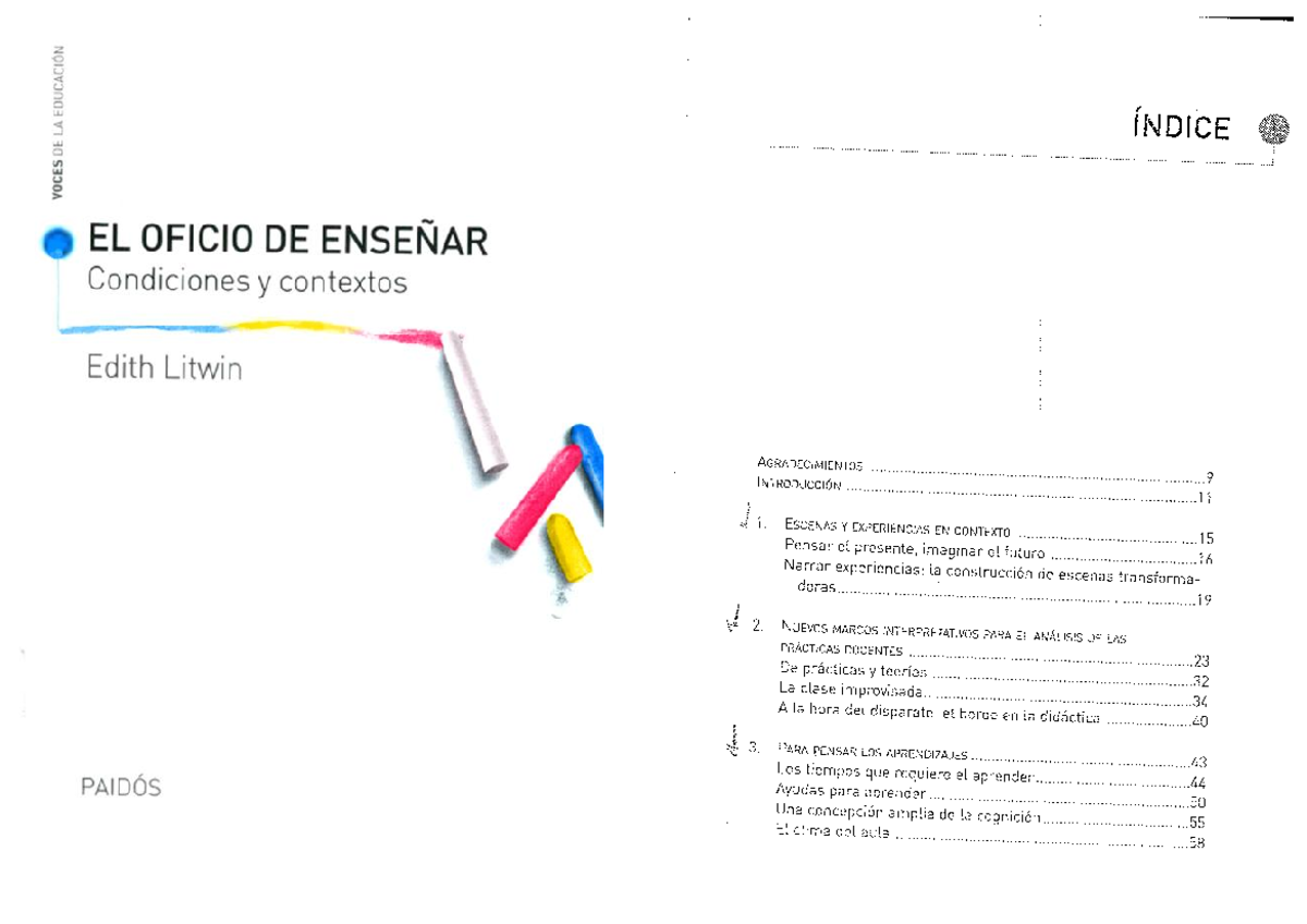 Litwin - El oficio de enseñar - Cap 5 - ÍNDICE EL OFICIO DE ENSEÑAR