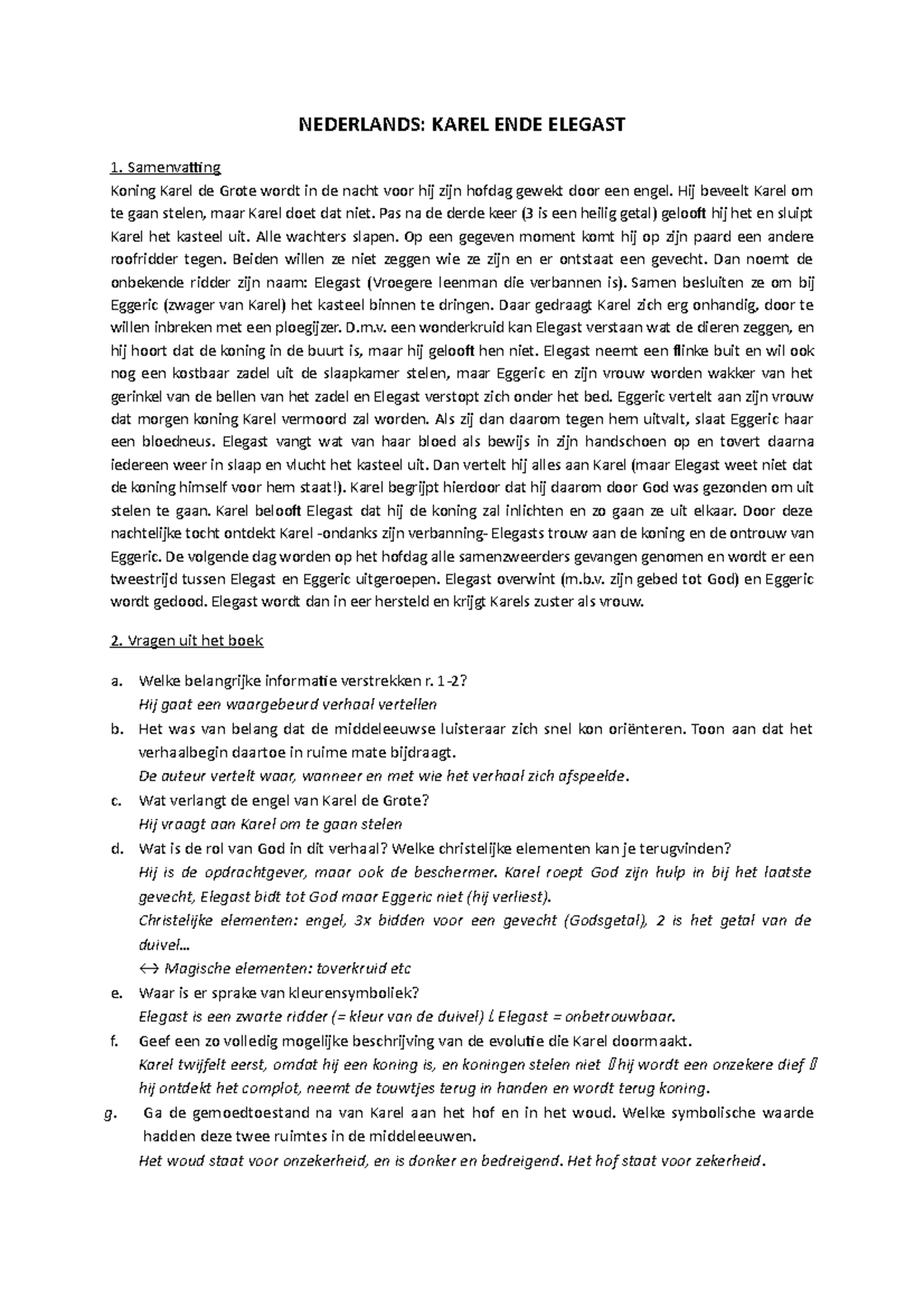 Karel Ende Elegast - Samenvatting Boek Frappant. Sint-Romboutscollege ...