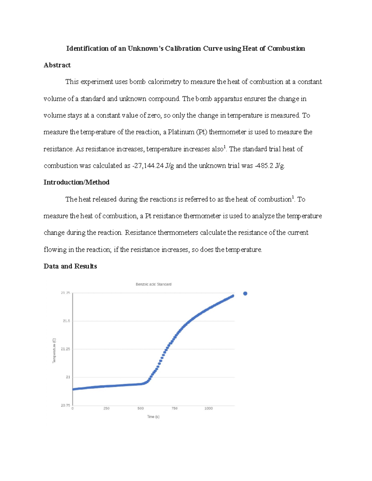 2022 FA Bomb Calorimetry Jacey Scott Identification of an Unknown’s