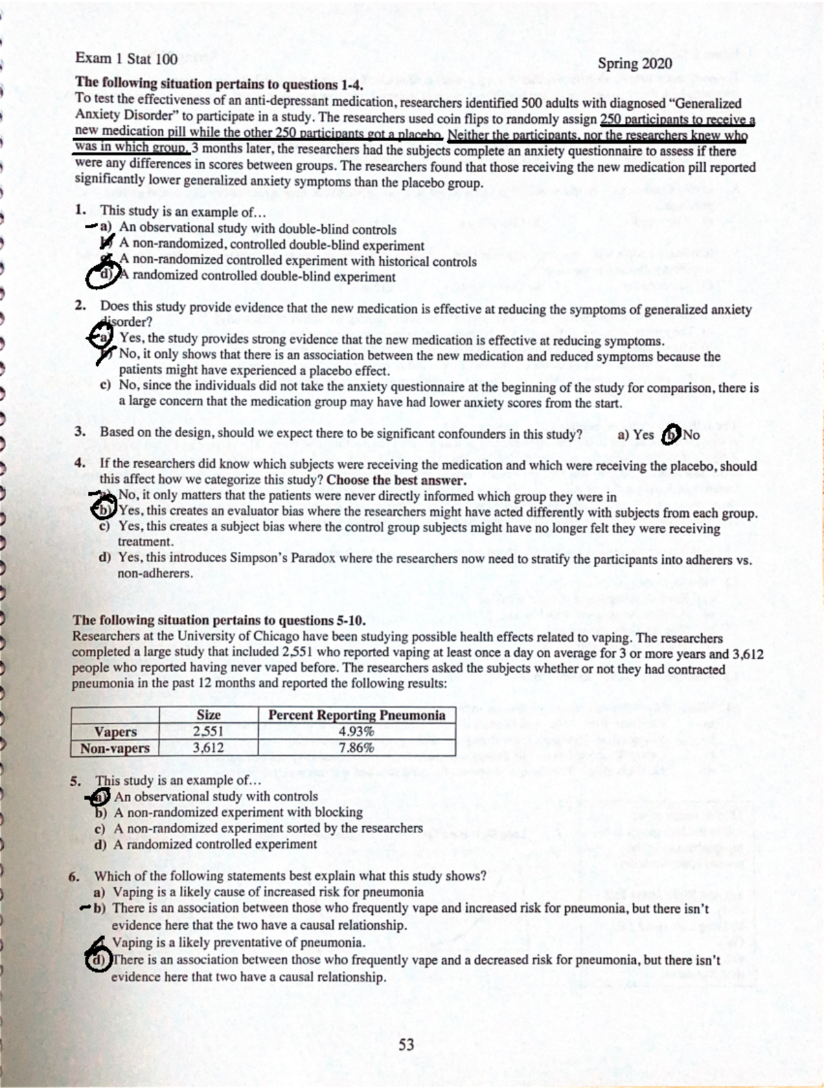 Spring 2020 Practice Exam 1 - STAT 100 - ####### O ...