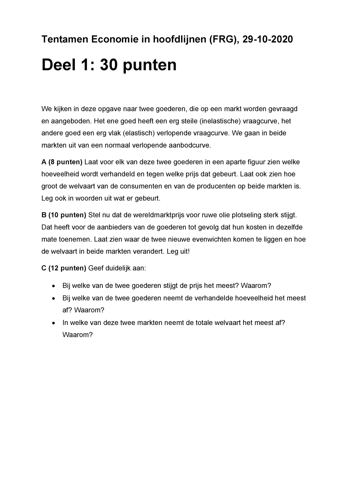 Economie In Hoofdlijnen Tentamen Deel 1 - Tentamen Economie In ...