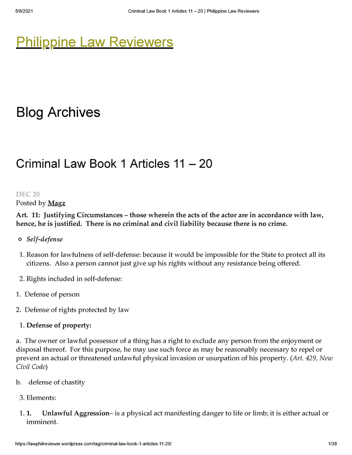 Criminal Law Book 1 Articles 11 20 Philippine Law Reviewers Posted 