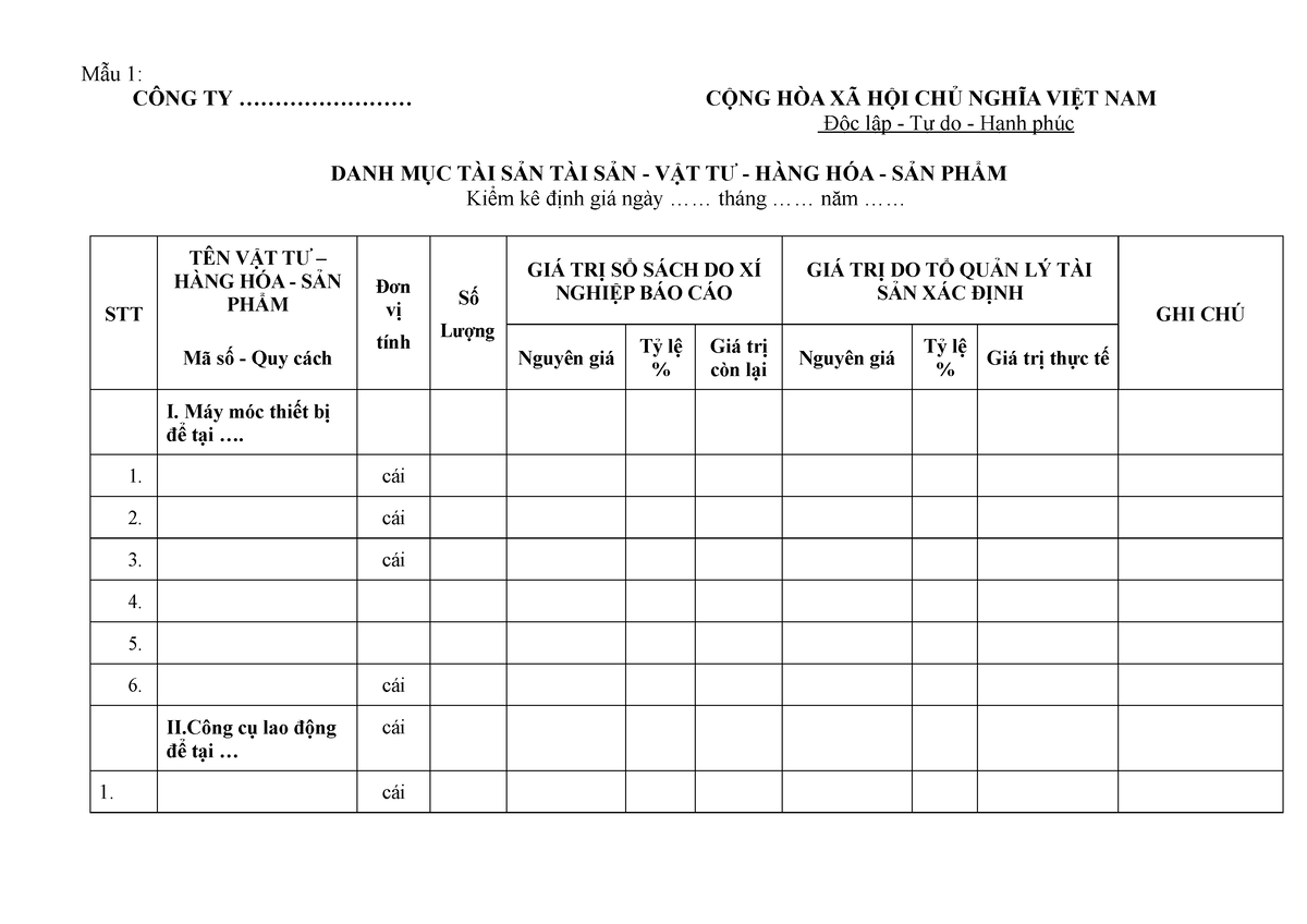 Mẫu 01 - dsa - Mẫu 1: CÔNG TY ........................ CỘNG HÒA XÃ HỘI ...