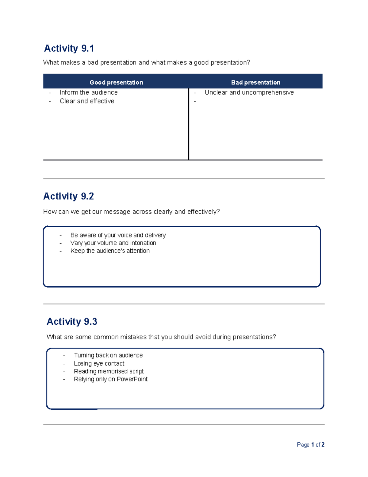 Unit 9 - Delivering technical presentations - AY1819 - Activity 9. What ...