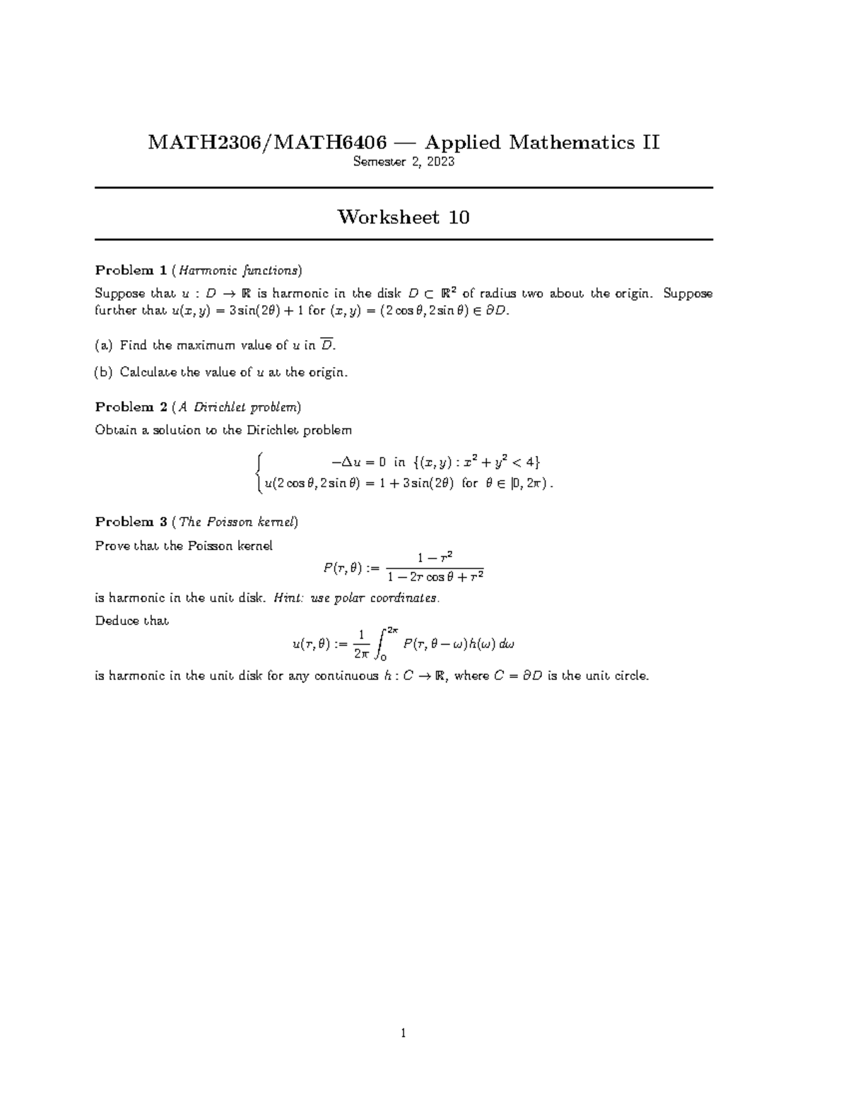 Worksheet 10 - MATH2306/MATH6406 — Applied Mathematics II Semester 2 ...