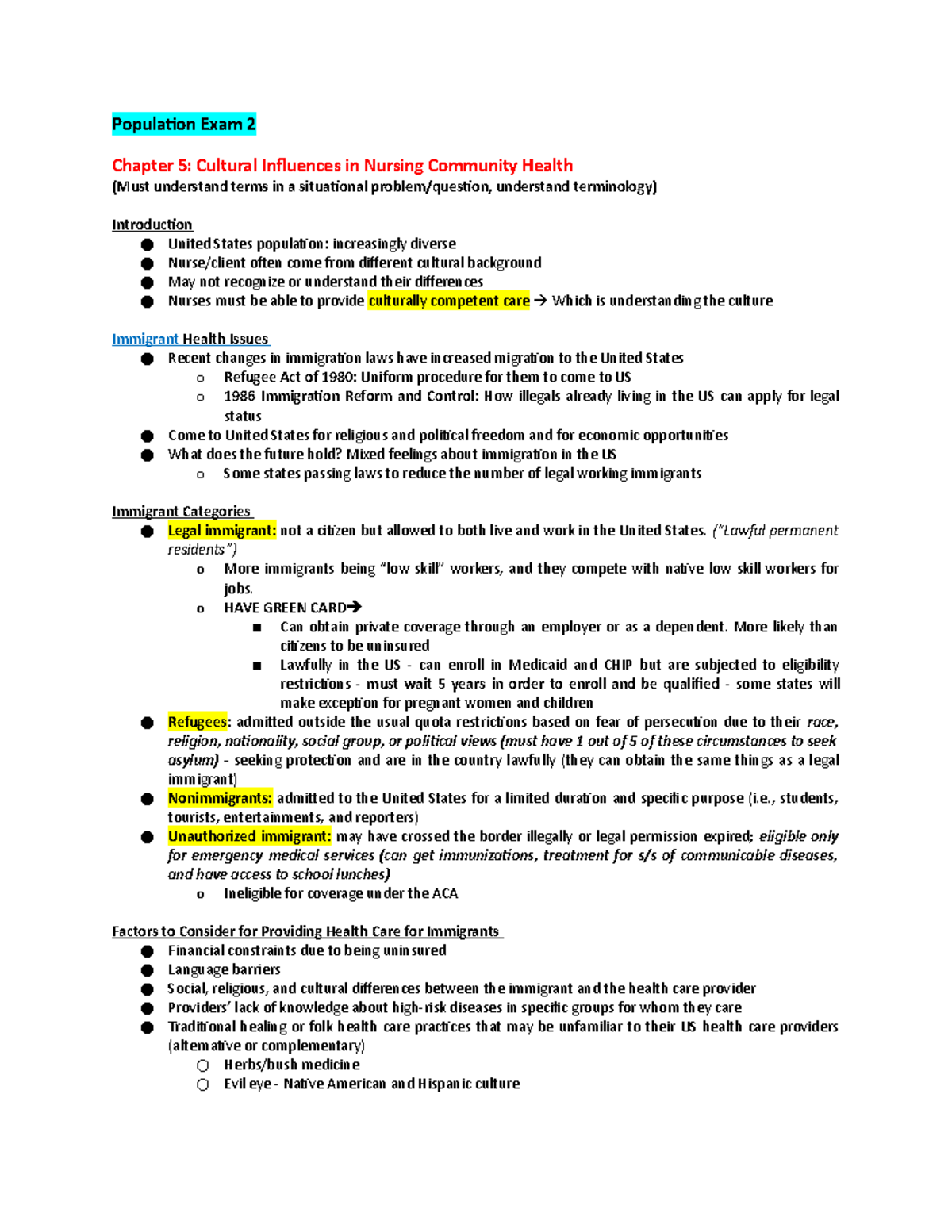 Population Exam 2 - practice questions related to NUR4150 exam 2 ...