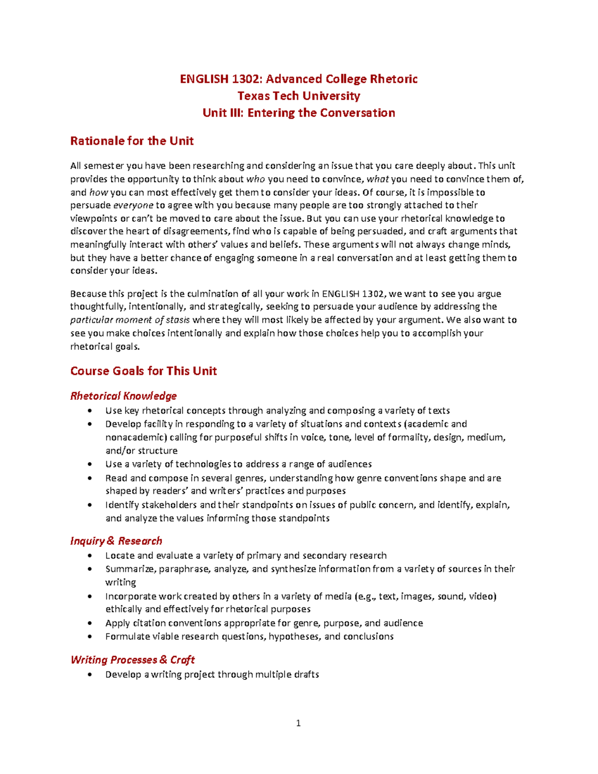 1302 Unit III - Project 5 Entering the Conversation - ENGLISH 1302 ...
