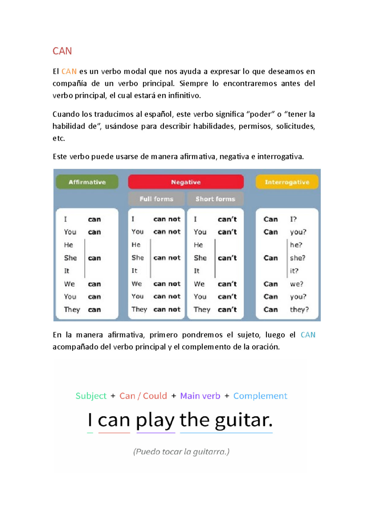 Clase 3 - Can to be there is there are - CAN El CAN es un verbo modal ...